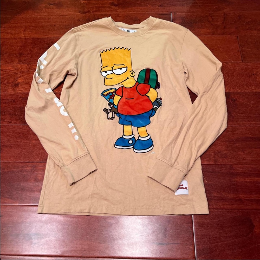 Tan Long Sleeve Shirt with Simpsons Cartoon Graphic